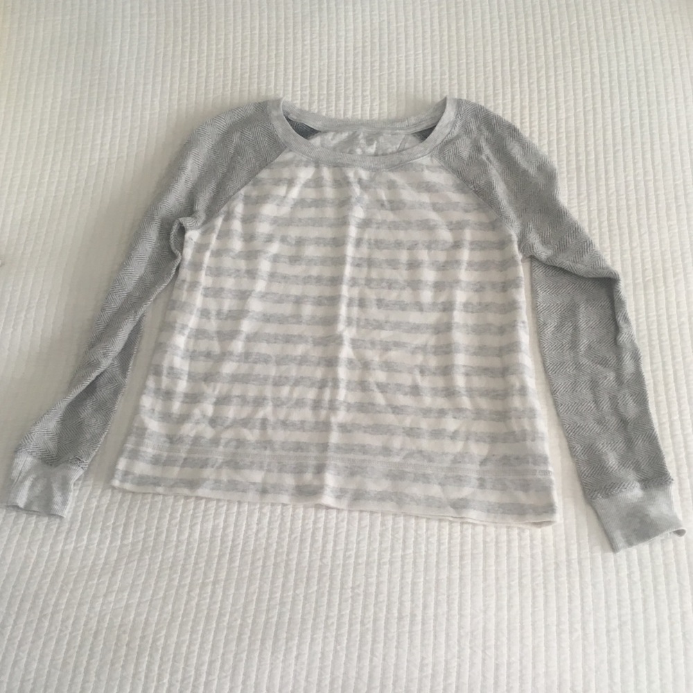 Grey and white stripe sweatshirt